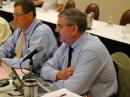 ARRL General Counsel Chris Imlay, W3KD (right), makes a point at the Board meeting. ARRL Chief Financial Officer Barry Shelley, N1VXY, is seated next to Imlay. [Steve Ford, WB8IMY, Photo]